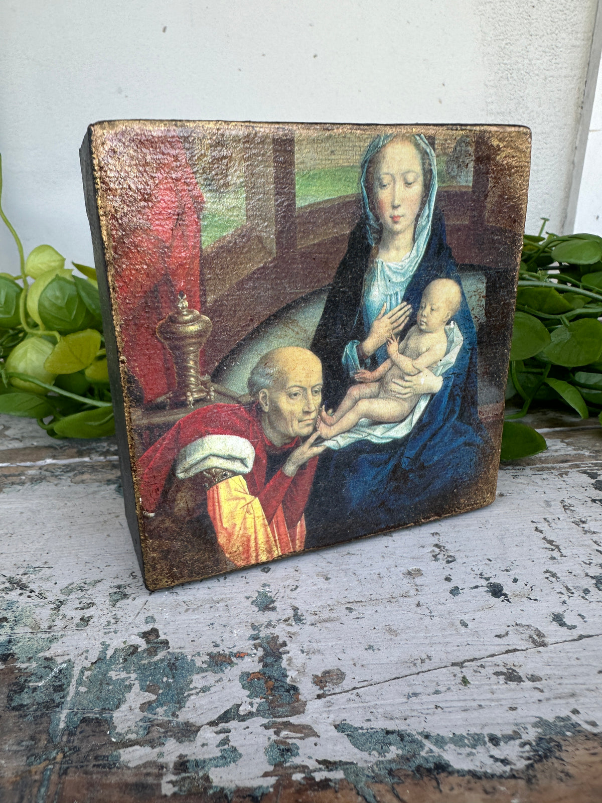 Beautiful vintage canvas art block blue