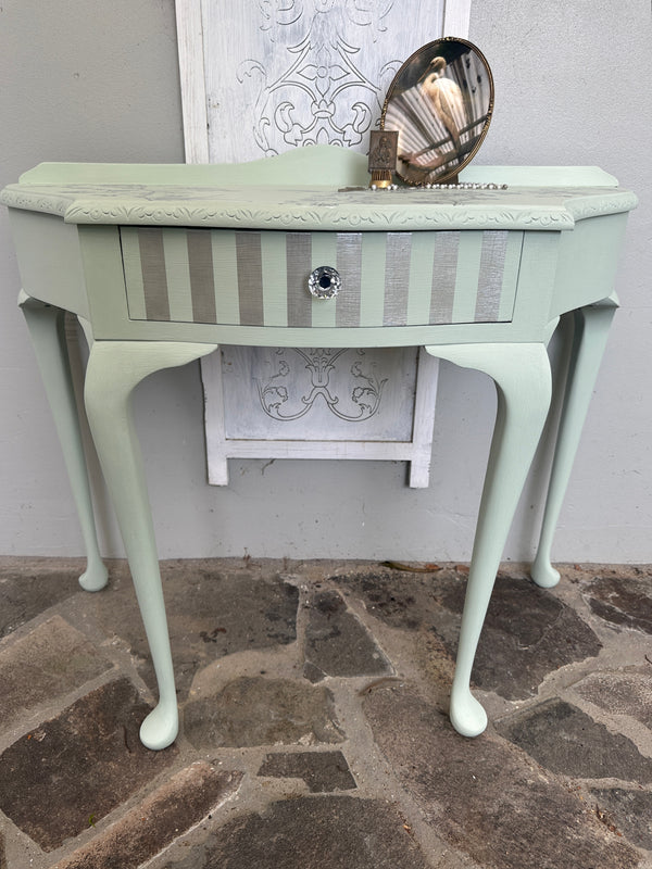 Mint & Silver Bird Demi Lune Table