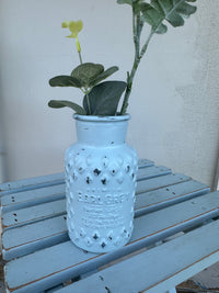 Glass bottle Vase hand painted Blue