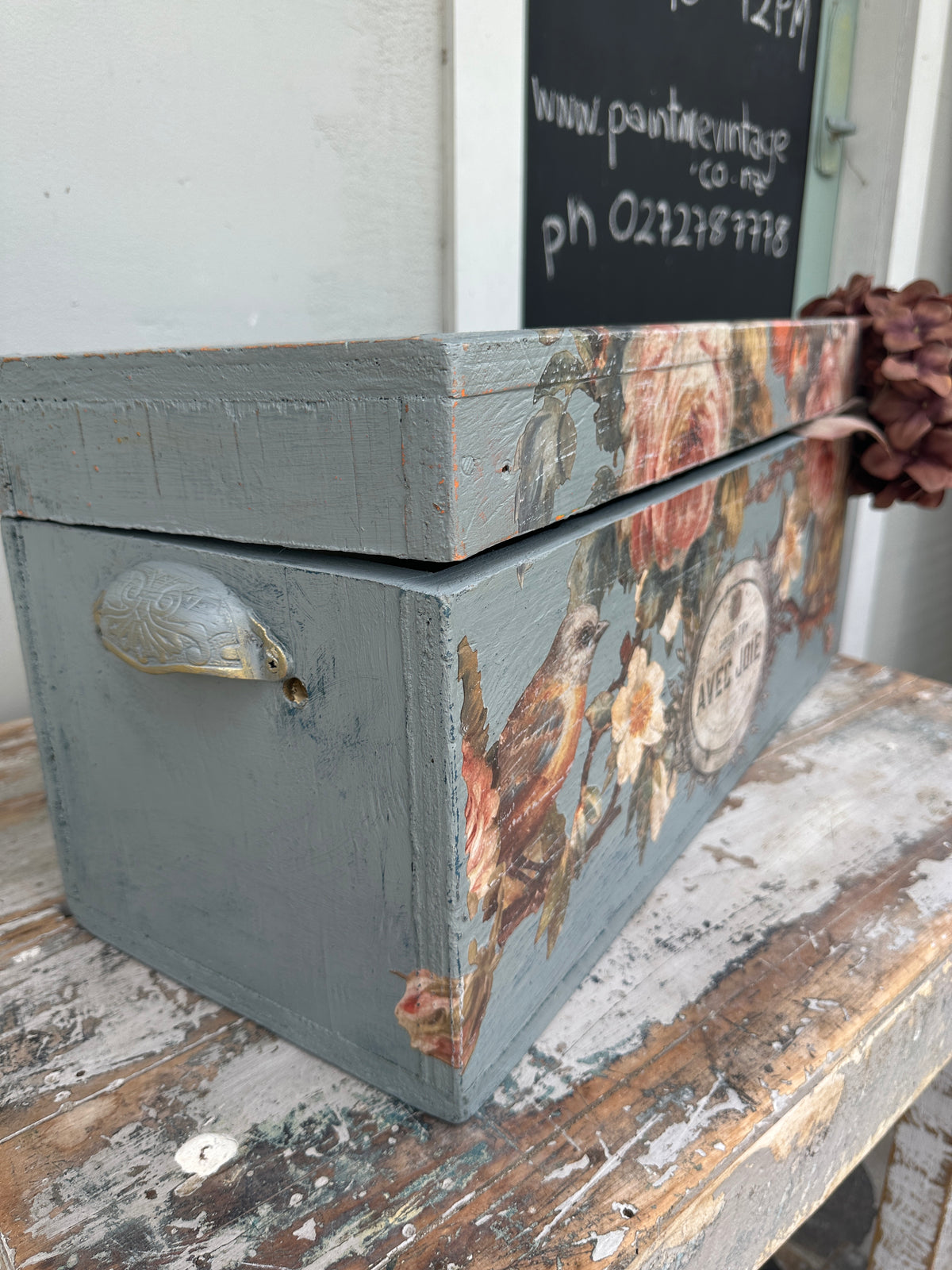 Rustic Les Roses wooden storage Box