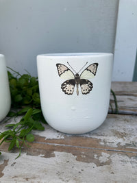 Hand painted Ceramic Pot white w butterfly