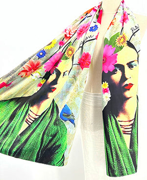 Frida Latte Flowers Scarf & Artwork I The Villa Collection