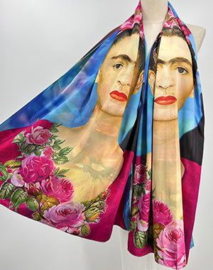 Frida Pastel Blue and Cat Scarf & Artwork I The Villa Collection