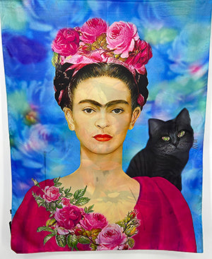 Frida Pastel Blue and Cat Scarf & Artwork I The Villa Collection