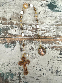 Decor prayer beads Bronze w Gold cross & leaf