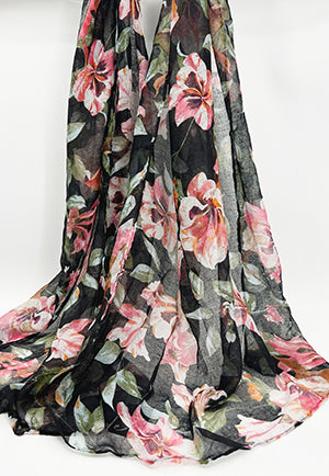 Rebecca Floral Scarf Black I The Villa Collection