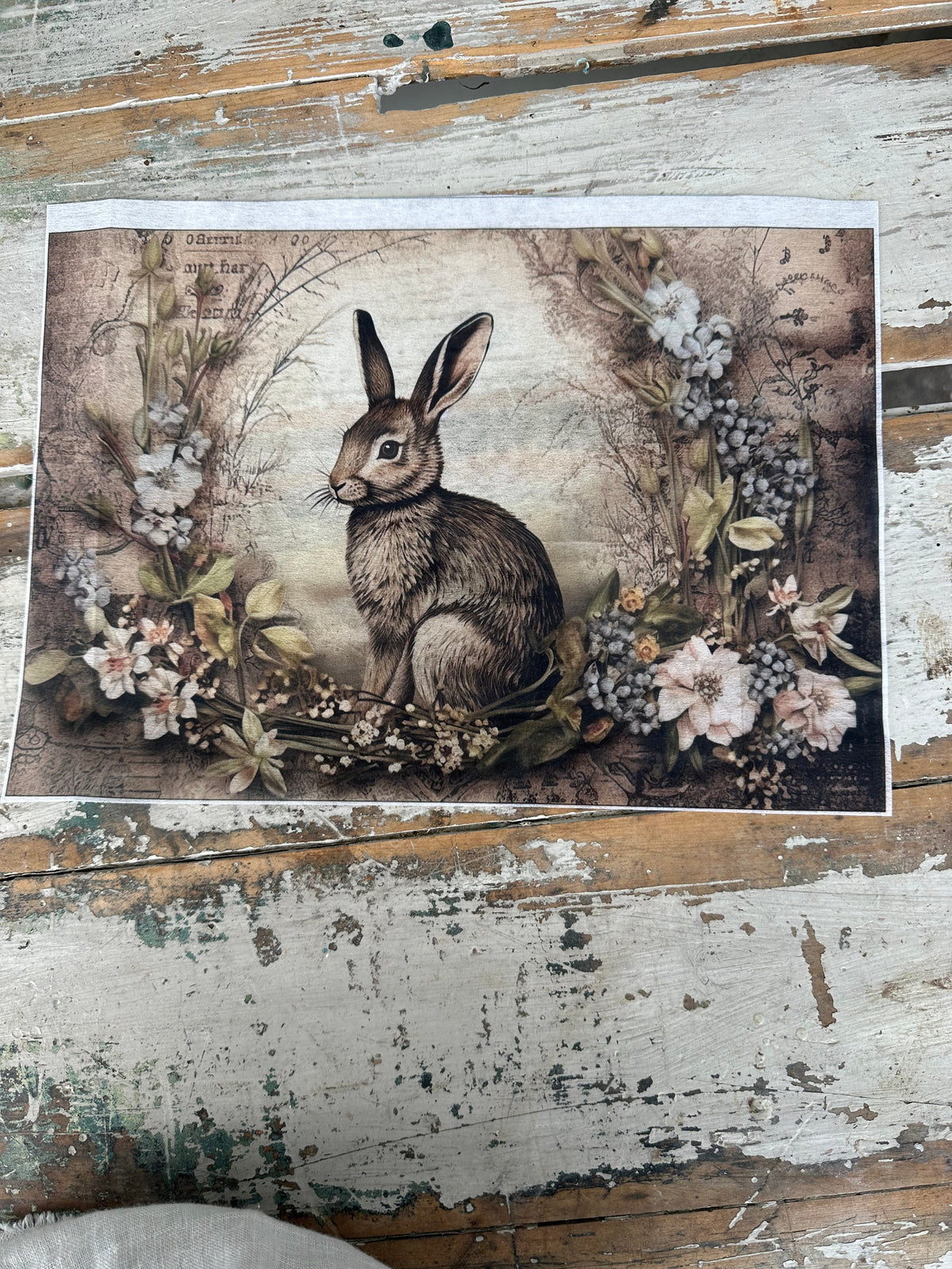 Bunny in Neutral Wreath Paper for Decoupage A6