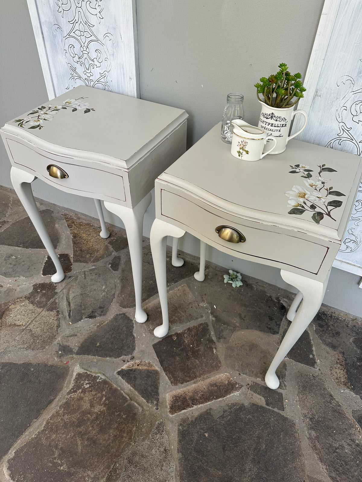 Magnolia Floral Bedside Tables set of Two