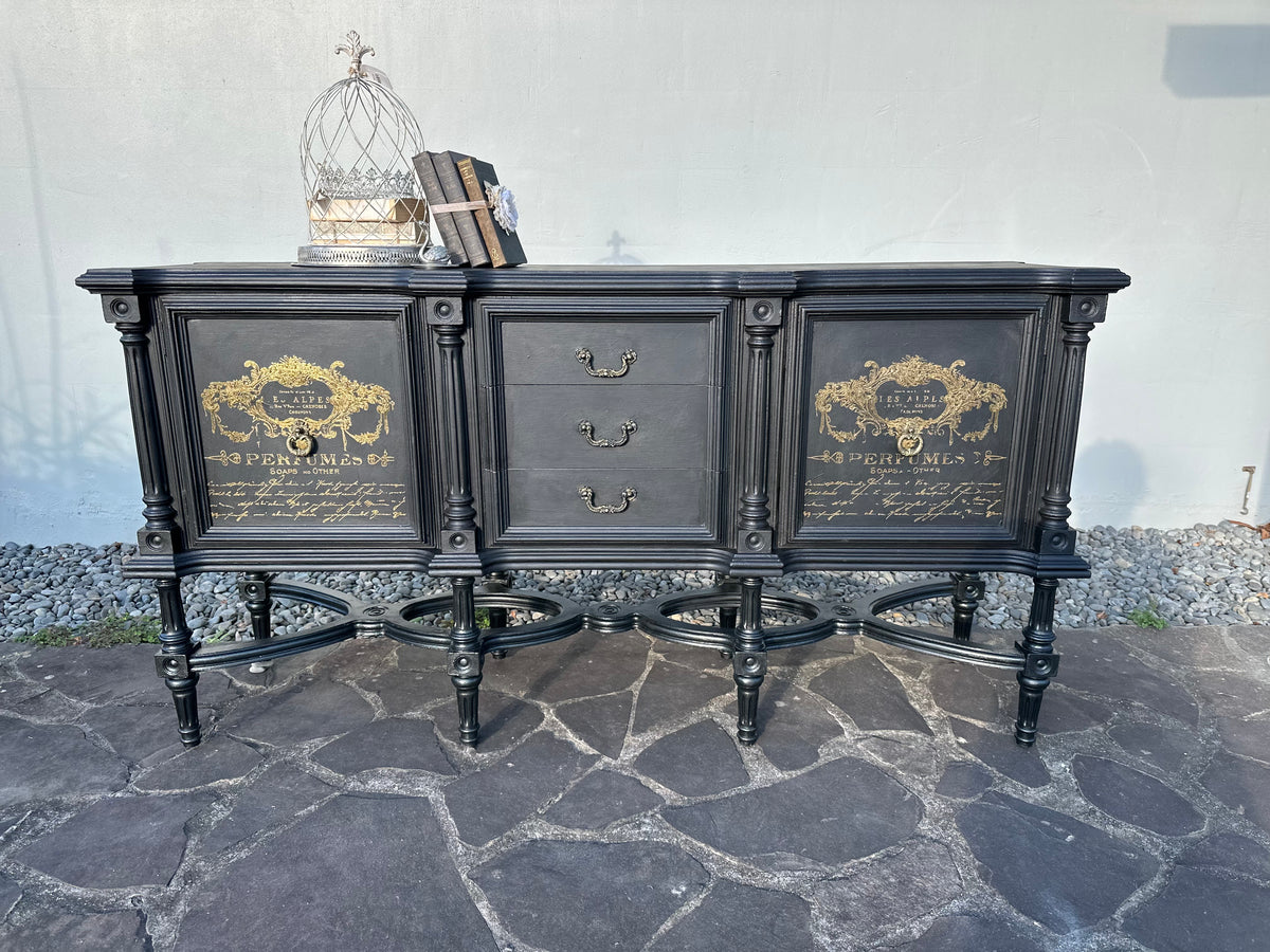 Rustic Glam Sideboard in Carbon Black & Gold