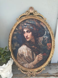 Beautiful Lady Artwork in Oval Frame