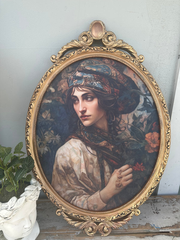 Beautiful Lady Artwork in Oval Frame