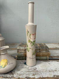 Glass bottle tall painted Clay with floral- ex the PMV studio