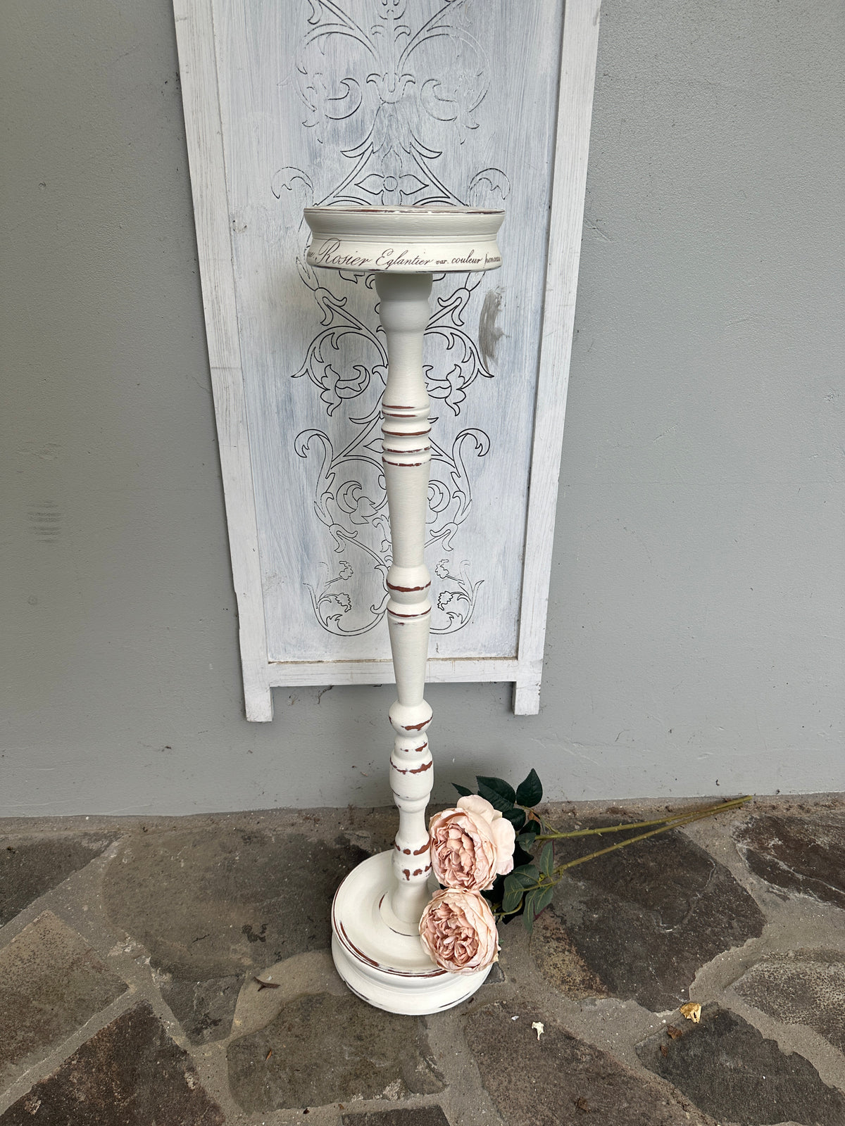 Tall Wooden Stand White & Floral