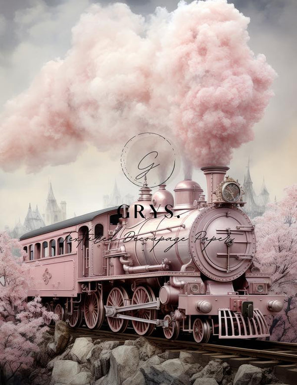 Pink Train Paper for Decoupage A3