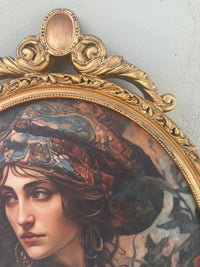 Beautiful Lady Artwork in Oval Frame decoupage