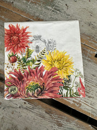 Dahlias & Bee Napkin for Decoupage