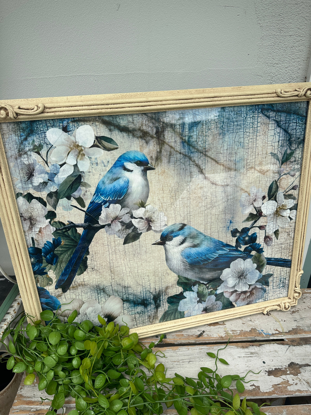 Imperfect cream Frame w  Sapphire Birds