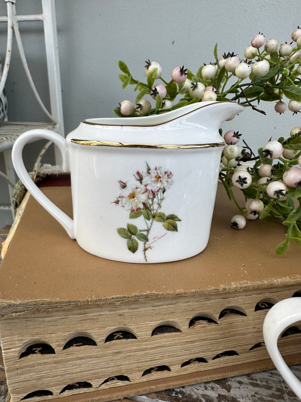 Ceramic Floral Jug w gold rim