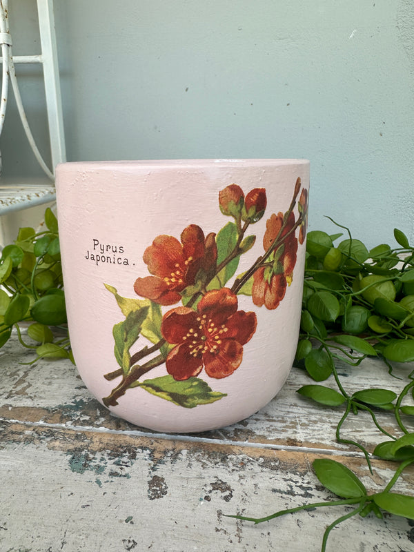 Hand painted Ceramic Pot pink w red floral