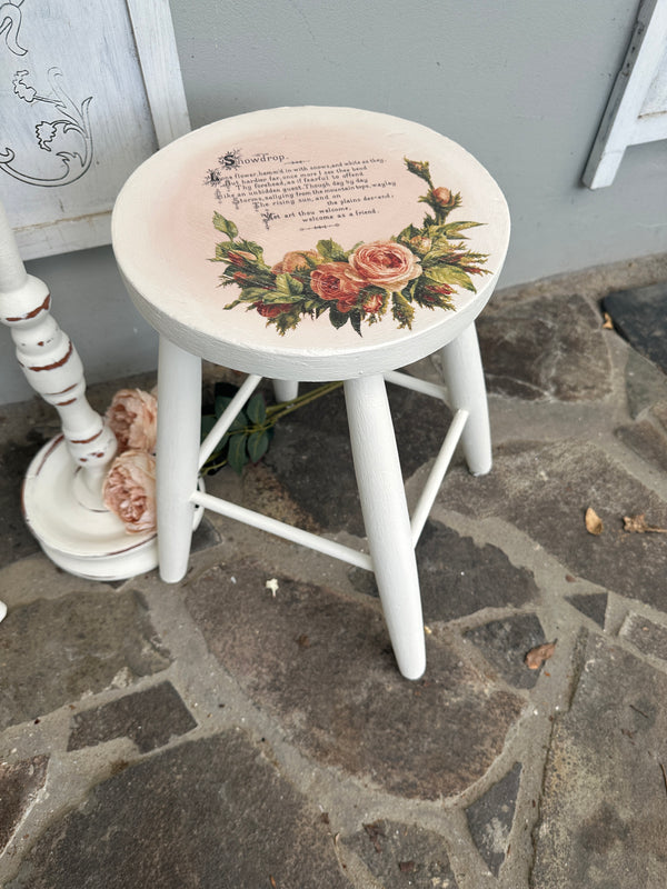 Stool table White & Pink floral