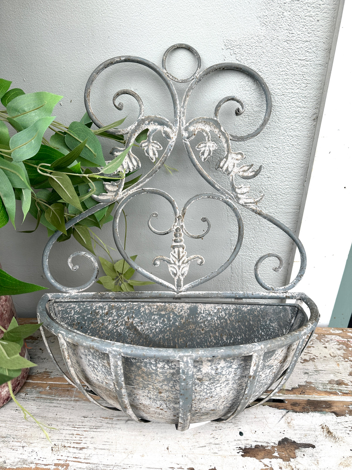 French Grey Filigree hanging planter two sizes