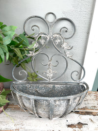 French Grey Filigree hanging planter two sizes