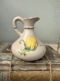 Glass bottle jug painted Clay with floral- ex the PMV studio