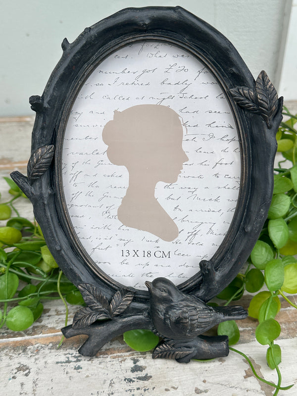 Brushed Black Bird & Leaves Oval Photo Frame Rectangle 5x7