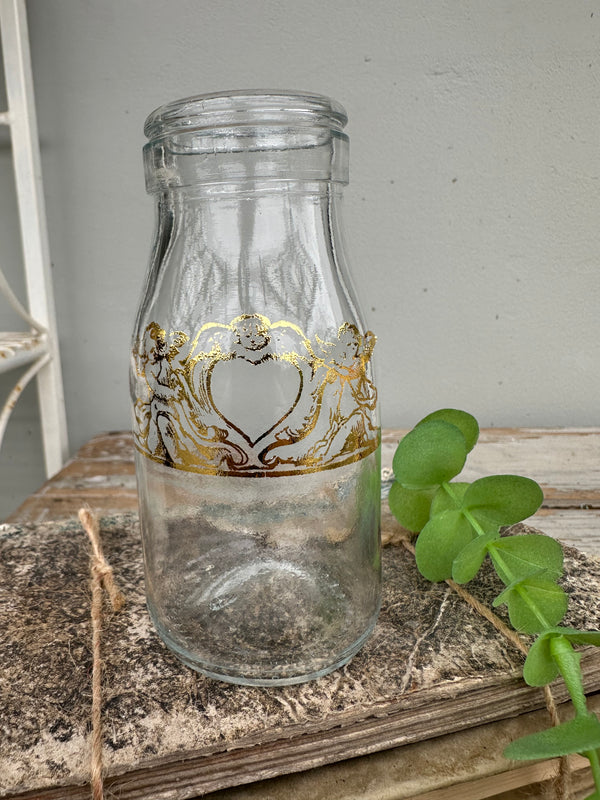 Glass bottle with gold heart cherubs - ex the PMV studio