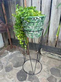 Decoupaged Plant pot with metal stand - painted ex the PMV studio