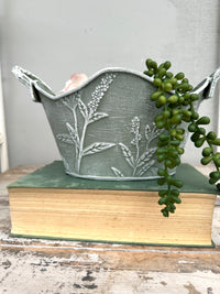 Green & White floral tinned Bowl