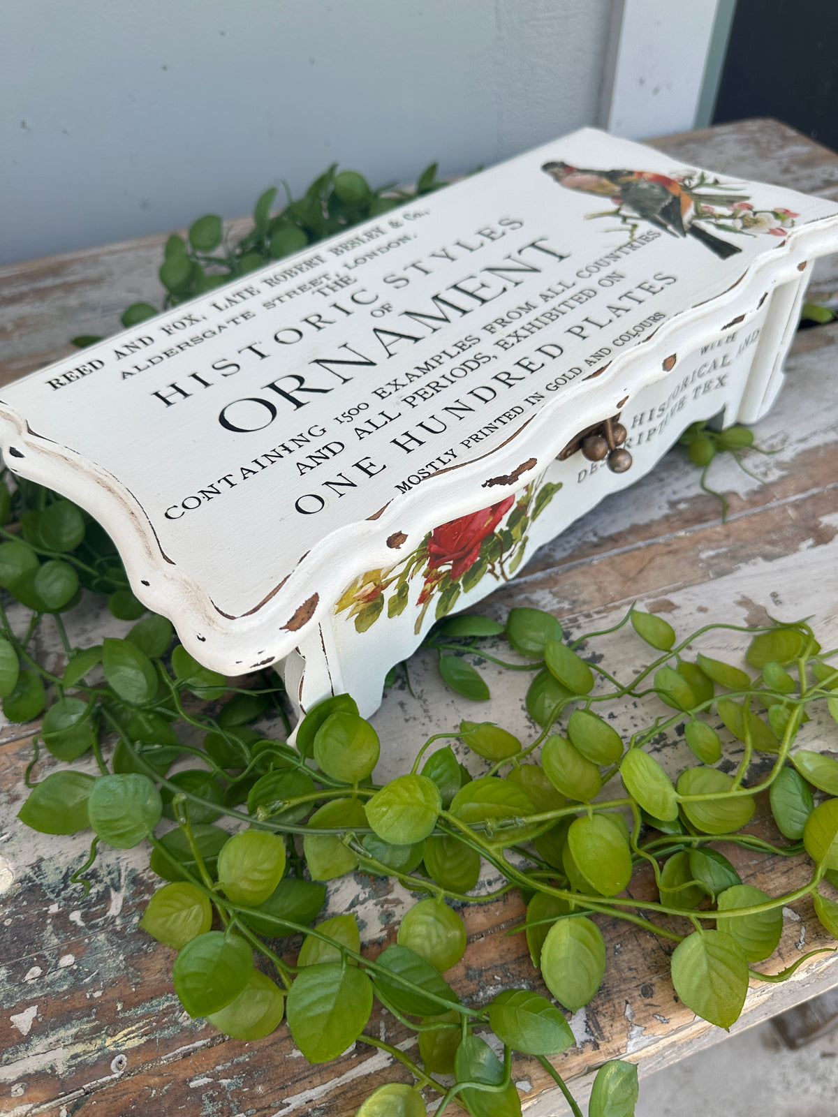 White Floral and Bird jewelry box