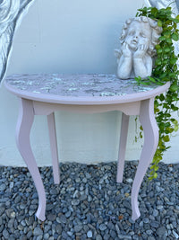 Simple Demi Lune table in Toile and Izabellars Room