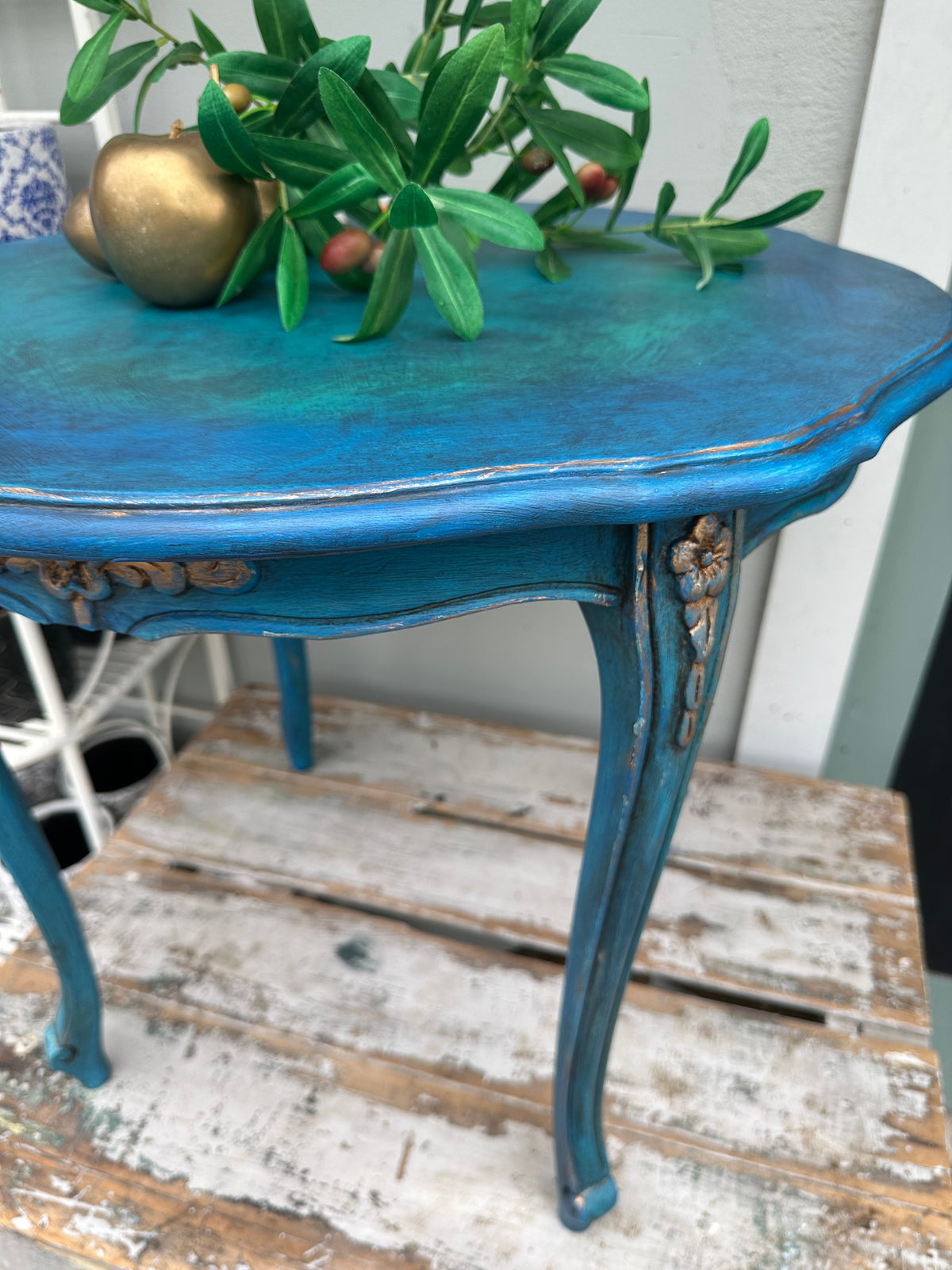 Boho Brights carved table - painted ex the PMV studio