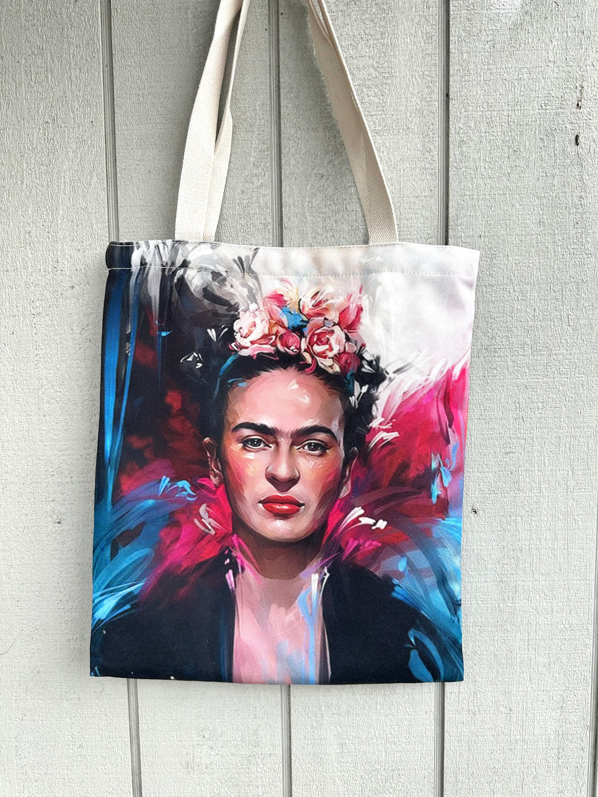 Tote Frida Bag Blue & Cerise brushwork I The Villa Collection