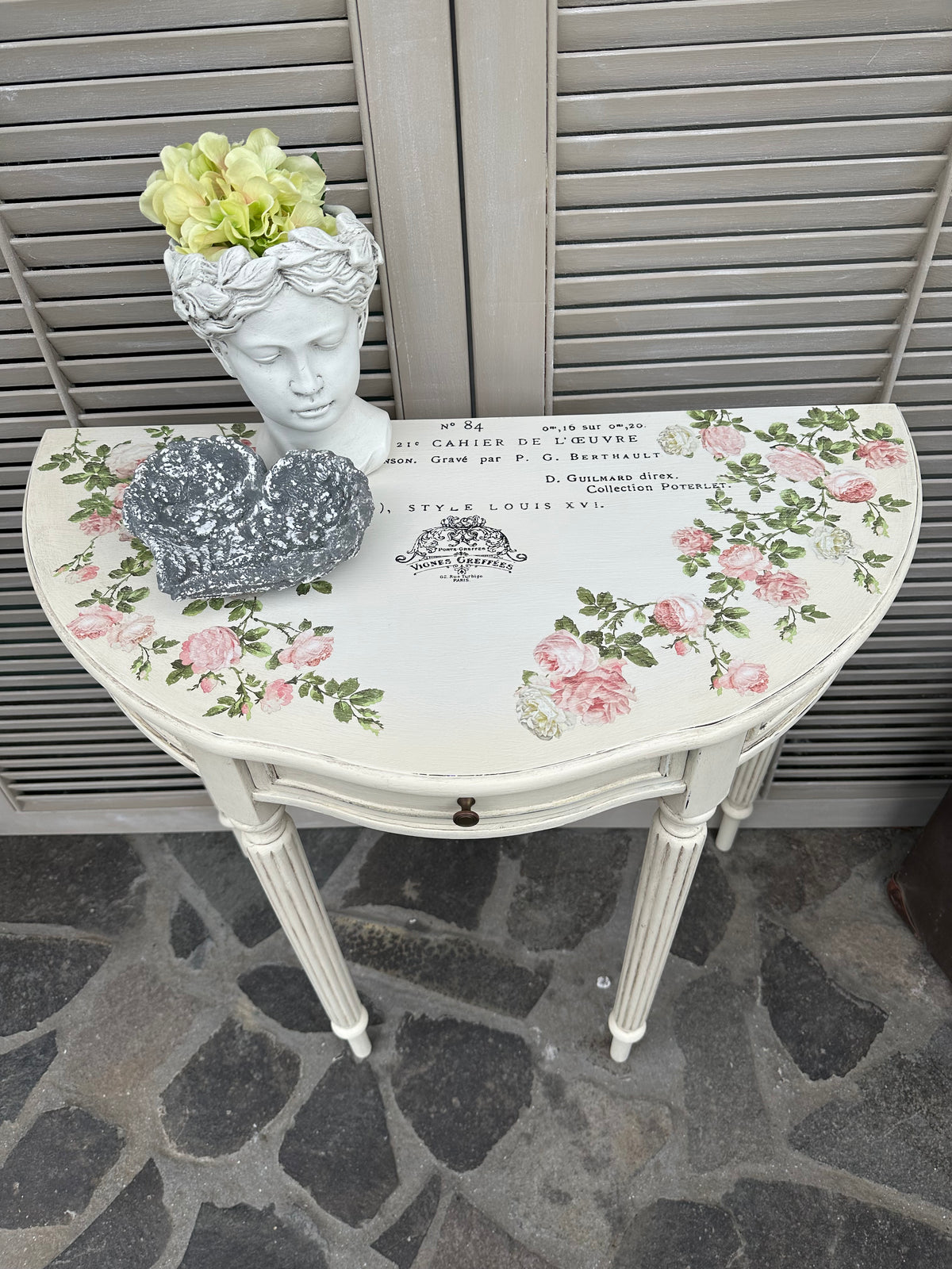 Peony & Roses Demi Lune Table