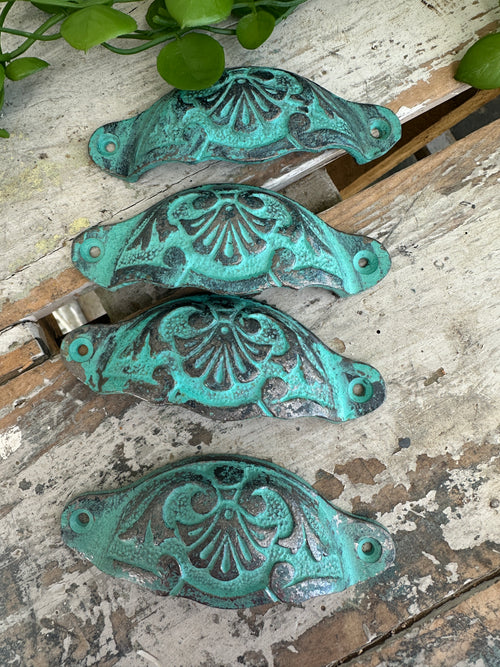 Cast Metal Pulls Patina green set of Four hobby lobby