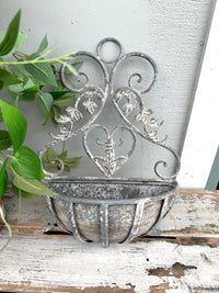 French Grey Filigree hanging planter two sizes