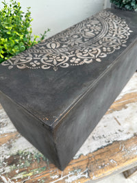 Rustic Glam storage box with raised stencil