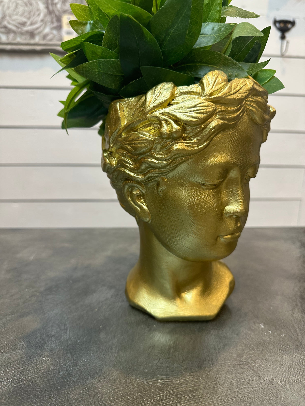 Grecian Lady Head Planter / Vase Indie Gold metallic