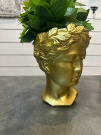 Grecian Lady Head Planter / Vase Indie Gold metallic