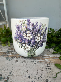 Hand painted Ceramic Pot white lavender bunch