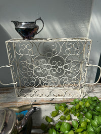 Rustic White wrought iron tray with handles