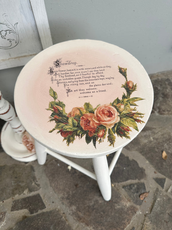 Stool table White & Pink floral