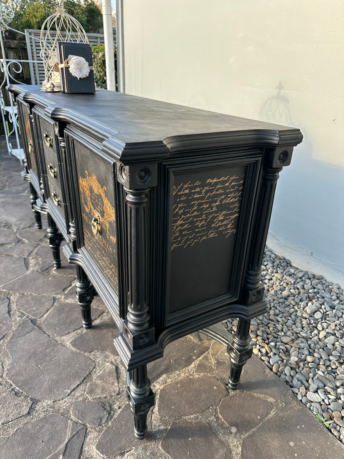 Rustic Glam Sideboard in Carbon Black & Gold