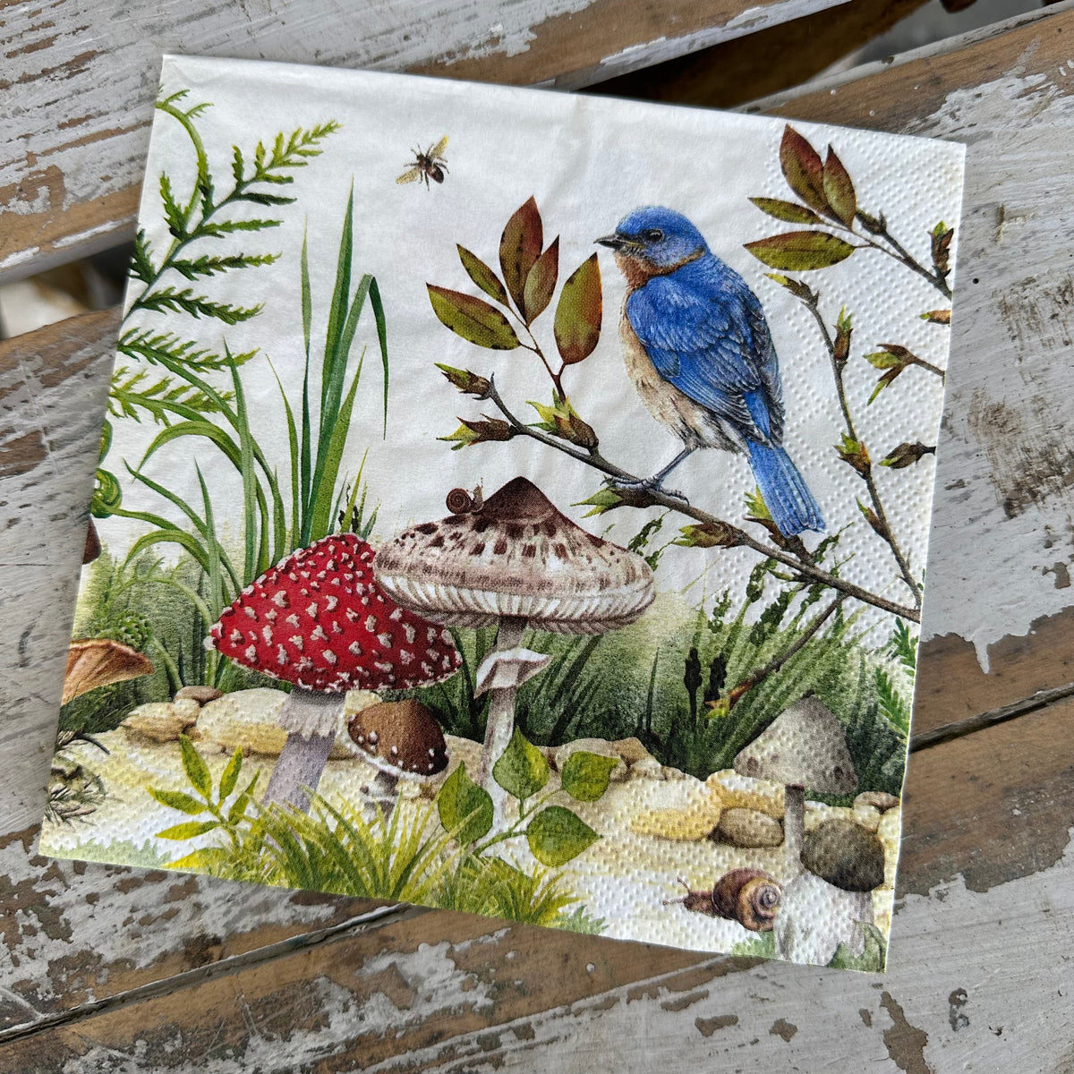 Blue Bird Moss, Oak & Mushroom Napkin for Decoupage