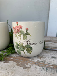 Hand painted Ceramic Pot linen w rose sprig