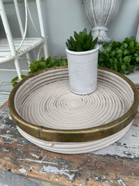 Cane tray with brass edging