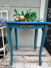 Boho Brights carved table - painted ex the PMV studio