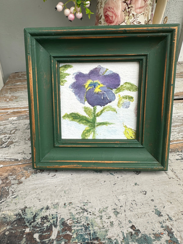 Watercolour Pansy in green frame